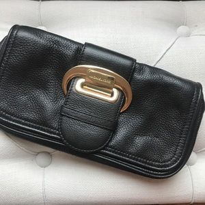 Michael Kors Black Leather Clutch Gold Buckle